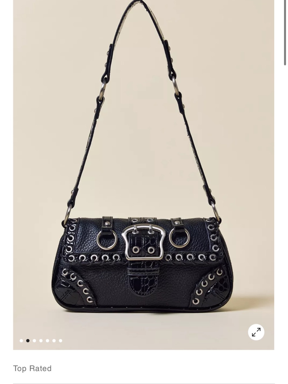 silence + noise Black Studded Shoulder Bag with Buckle and Grommet Detail
